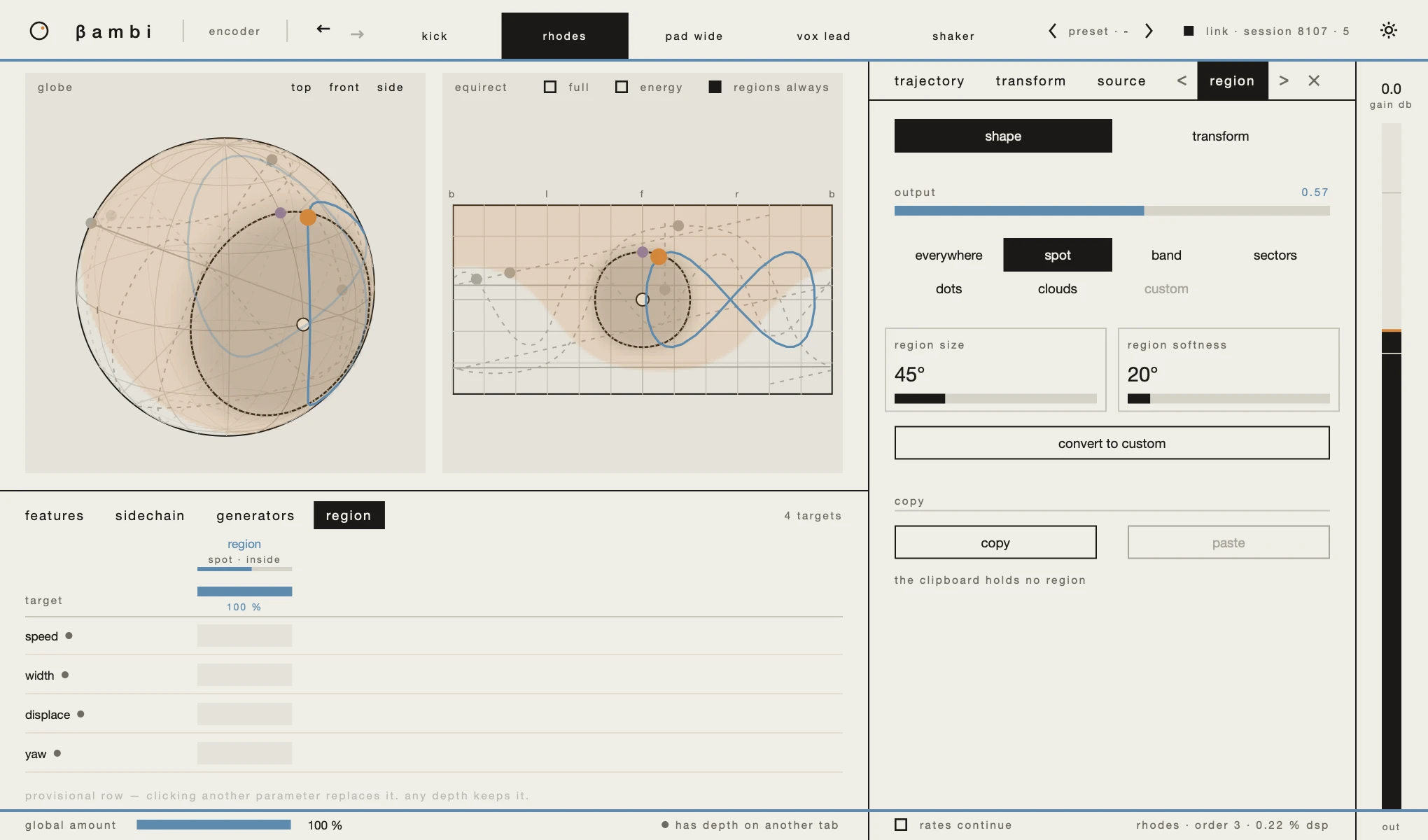 The encoder with its region page open from the matrix's region tab.