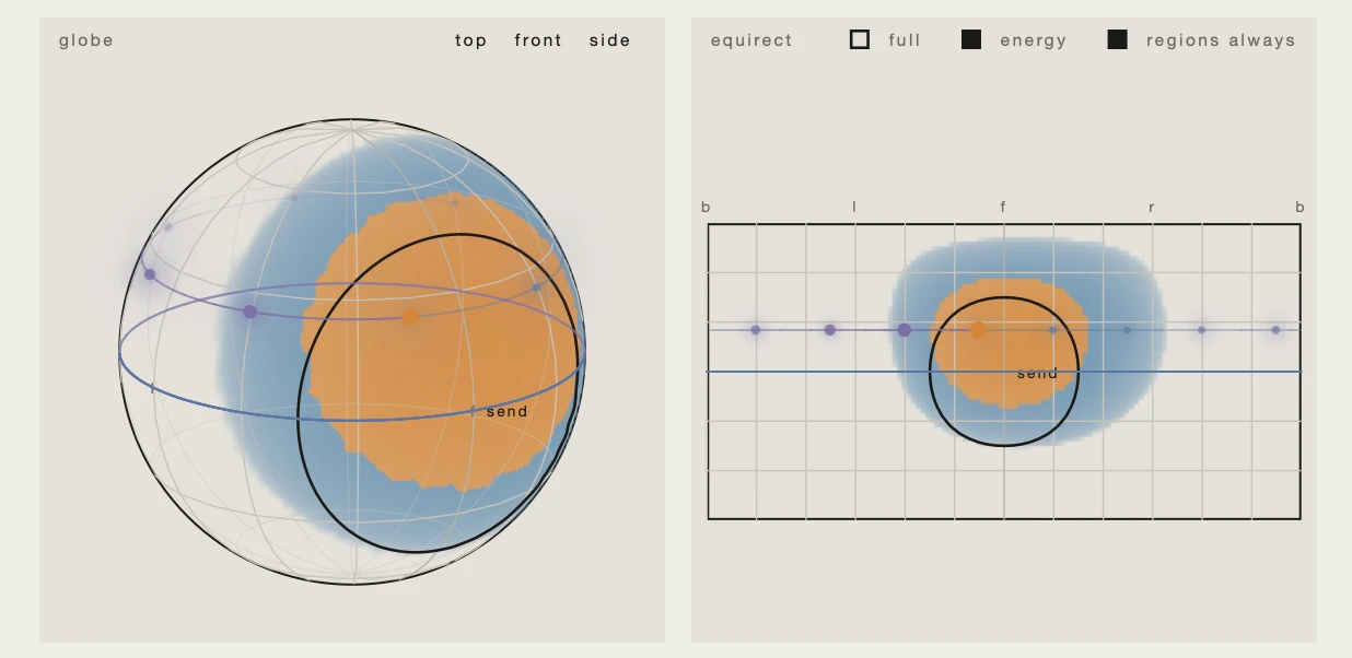 The globe and the equirect side by side, with the energy picture on and the probe placed.
